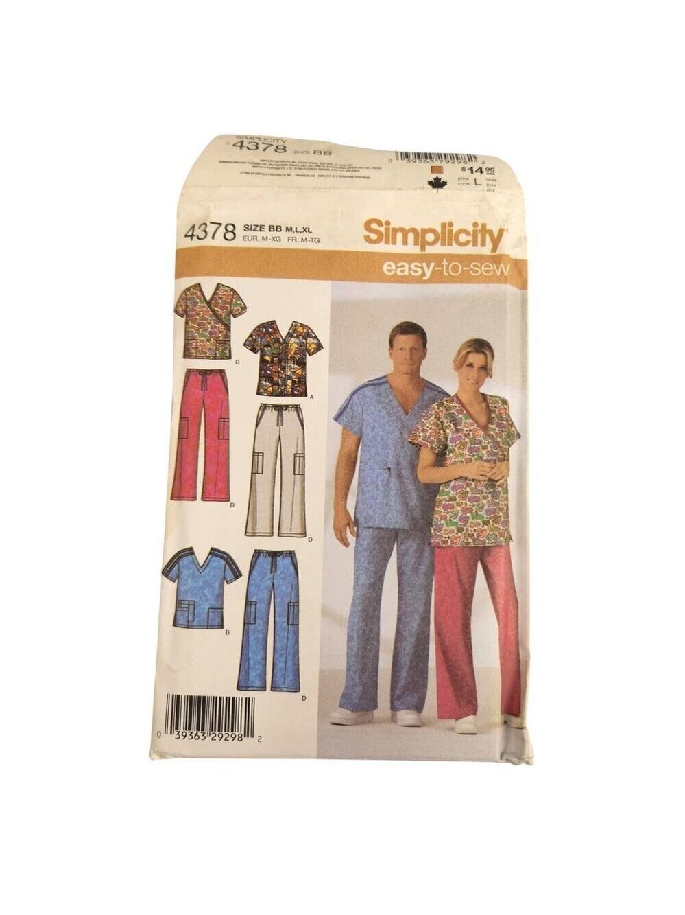 Simplicity 4378 Scrubs Sewing Pattern For Men & Women Size M-XL Easy To Sew Tops